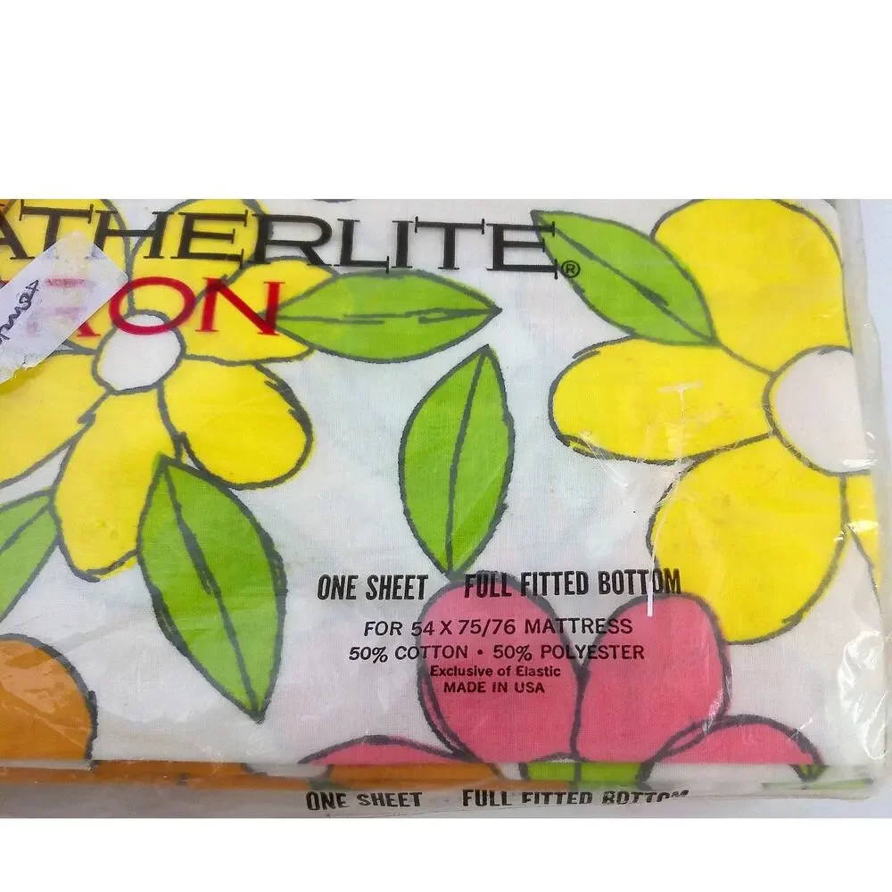 Vintage Cannon Royal Family Psychedelic Floral Featherlite Full Fitted Sheet New